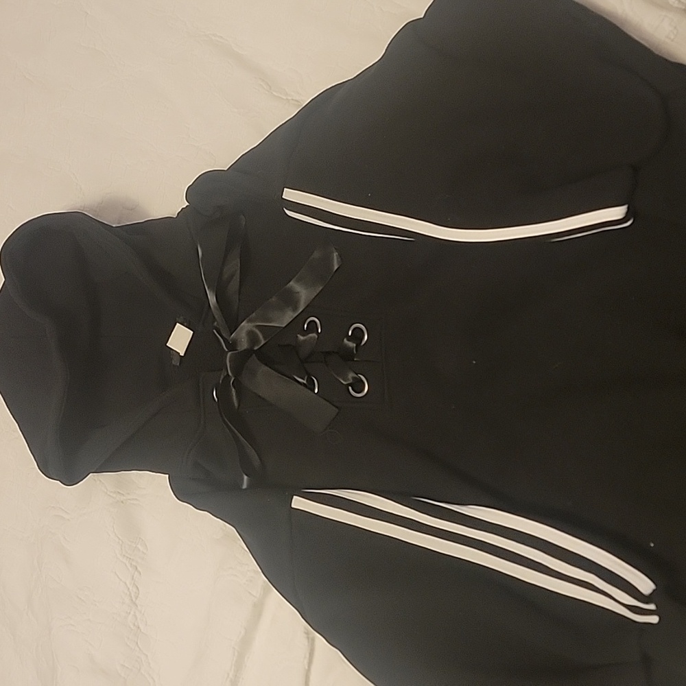Black Chic Hoodie with Ribbon drawstrings